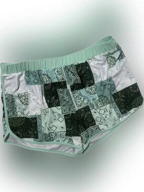 Mint Green Patchwork Bandana Print Women’s swimming Shorts